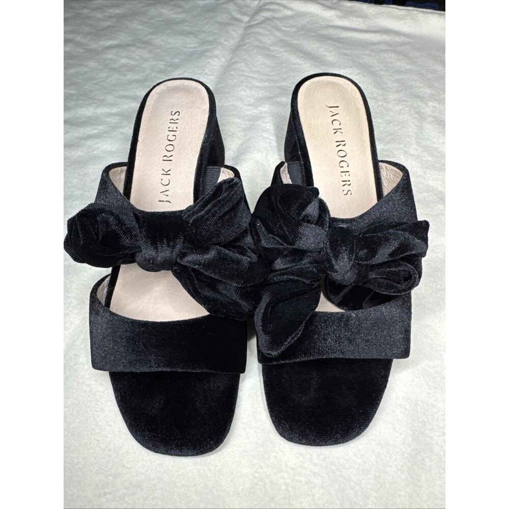 Jack Rogers Women's Heidi‎ velvet bow mid-heel sandals in black